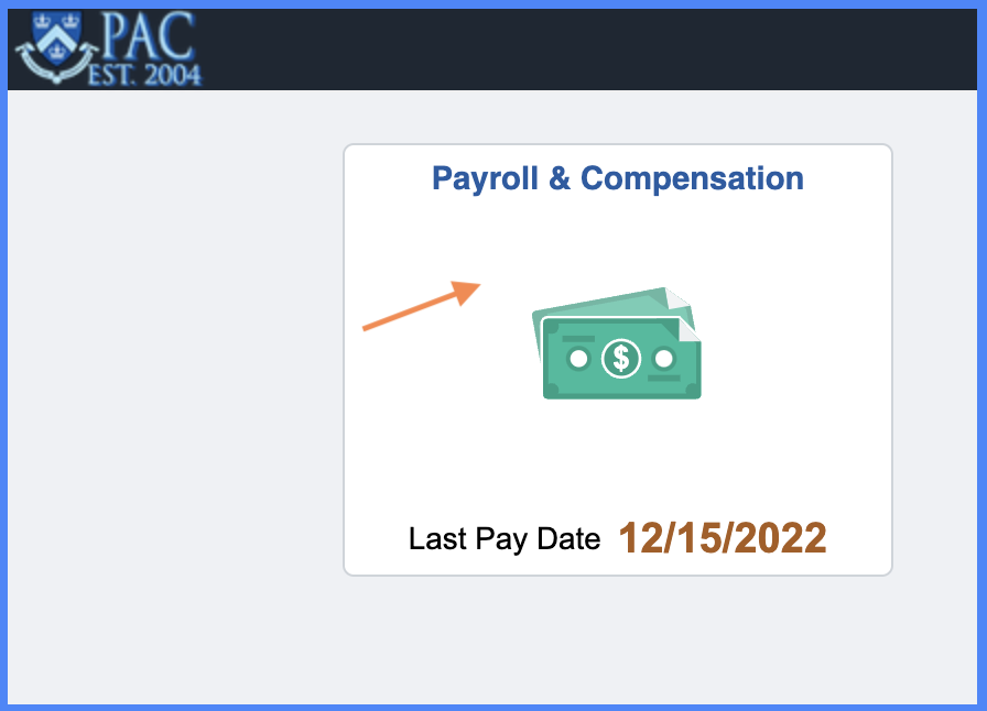 Image of Payroll & Compensation selection card on PAC website.