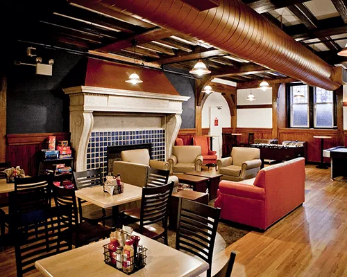 Interior of campus eatery seating area