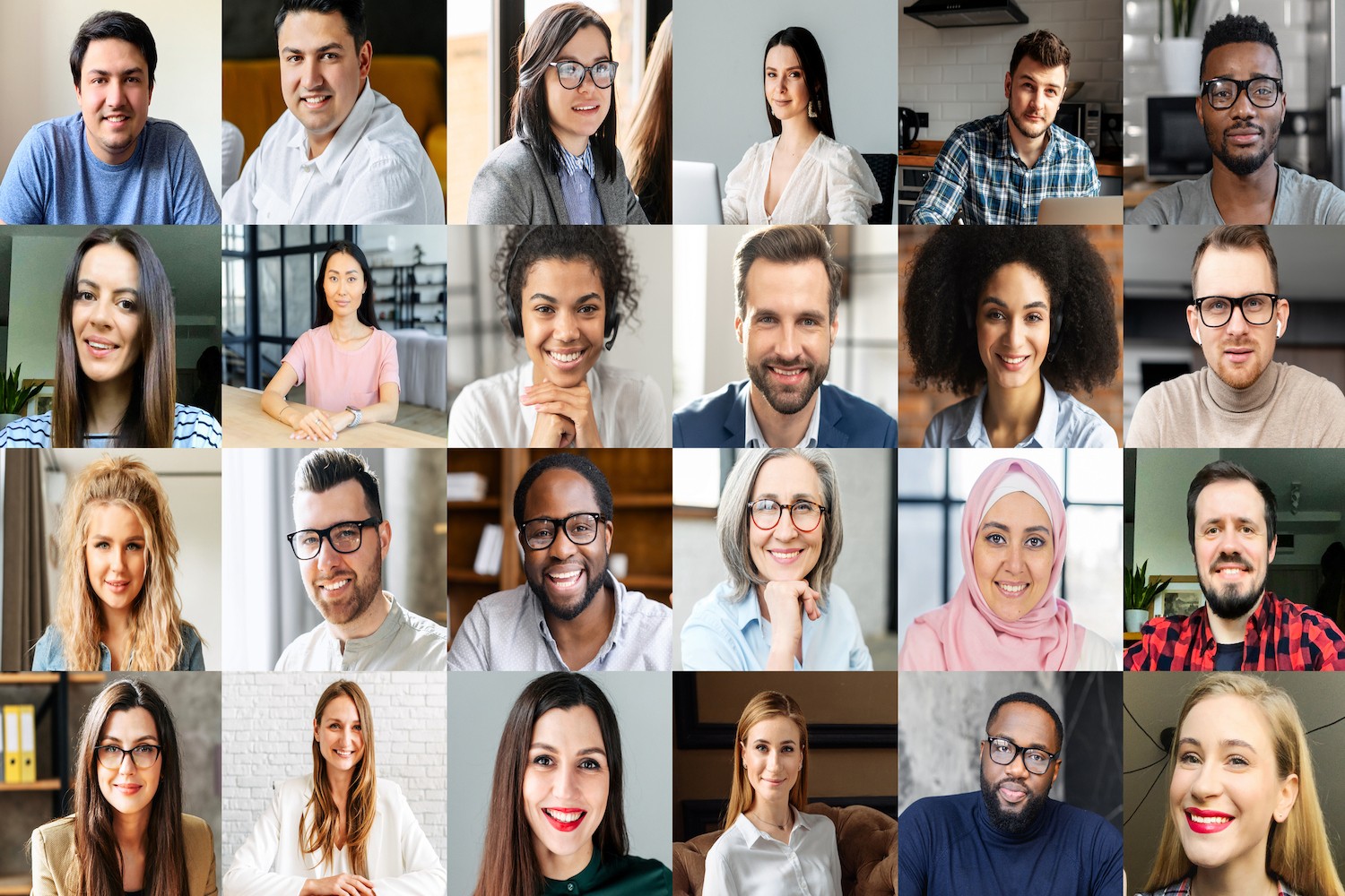 Image collage containing 24 different headshots of people from diverse backgrounds.